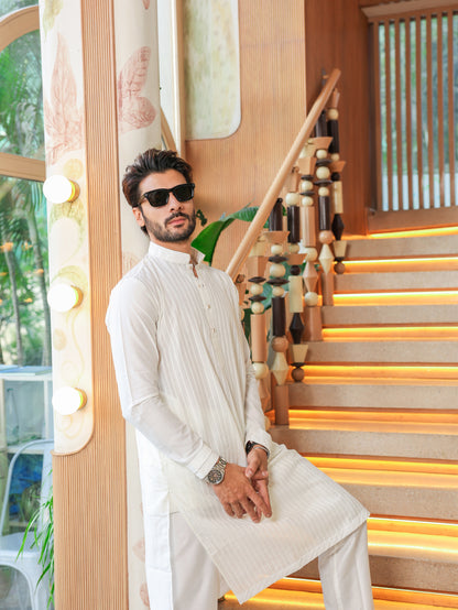 Kurta Cotton White Pintucks