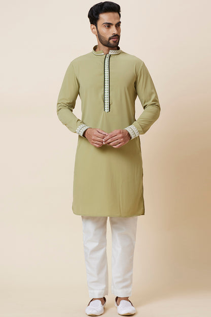 Kurta Sets Green Emb on cuff and collar