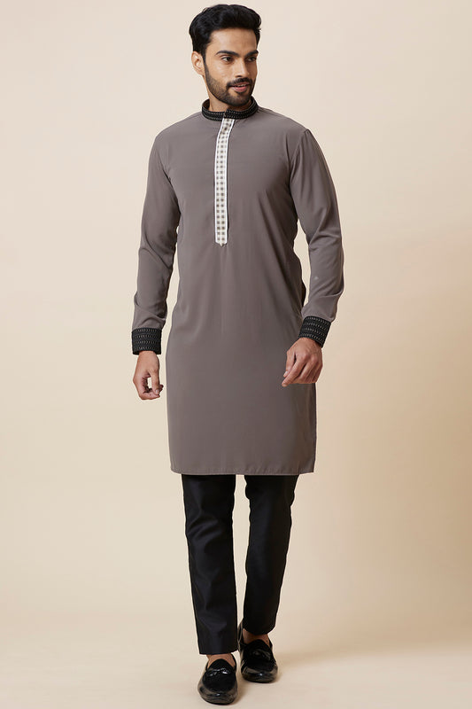 Kurta Sets Grey emb on cuff and collar