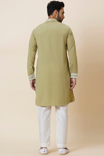 Kurta Sets Green Emb on cuff and collar