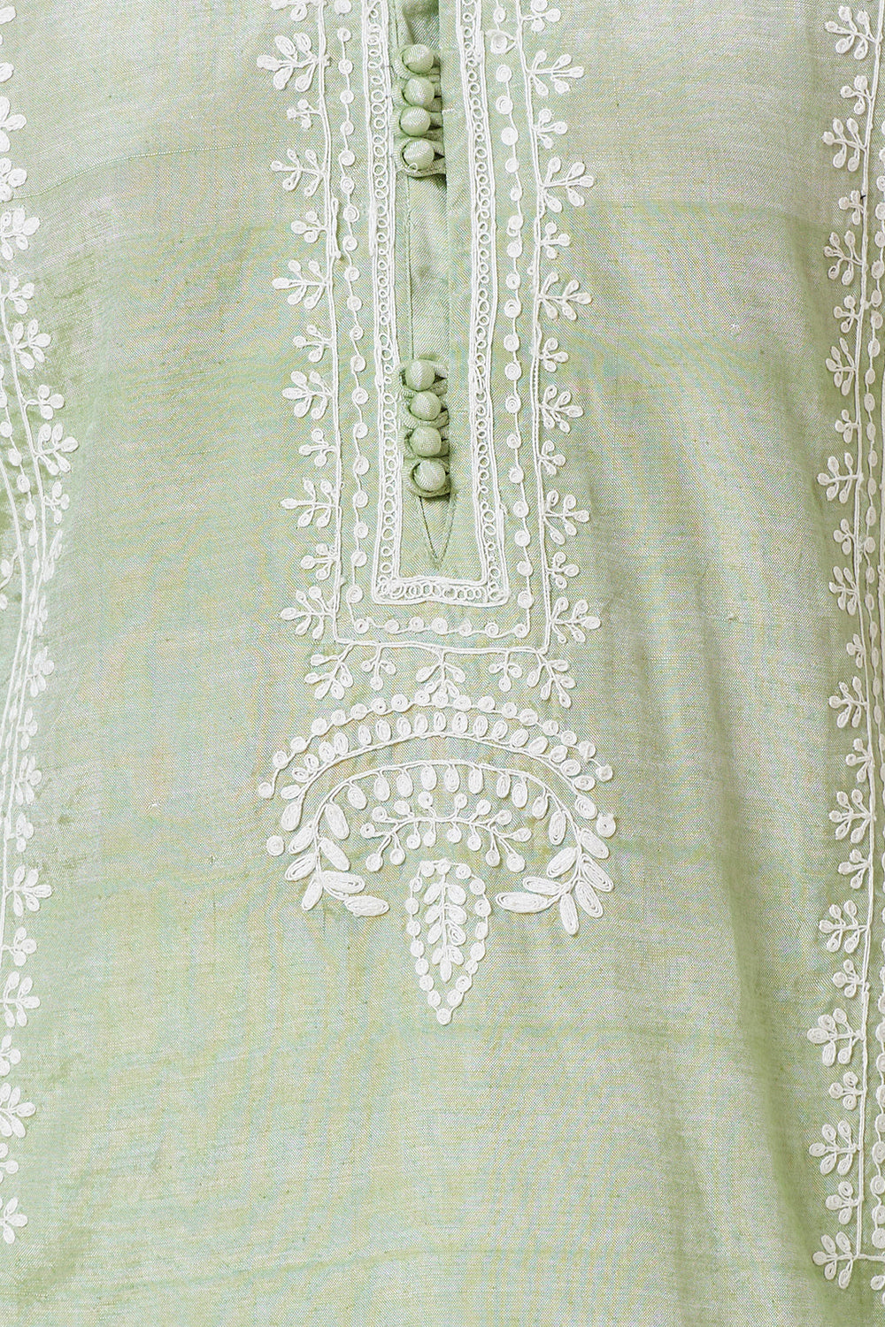 Khadi Kurta Sage Green with white thread Embroidery