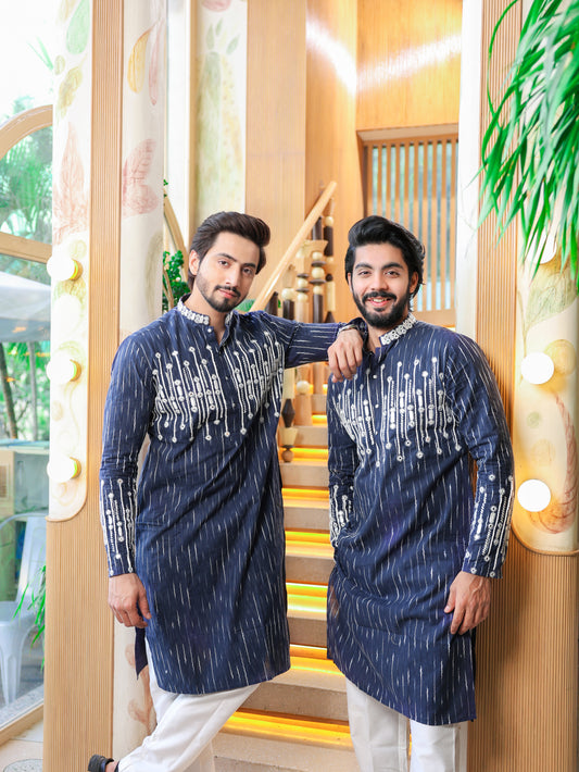 Kurta Navy with Thread Embroidery and mirror work