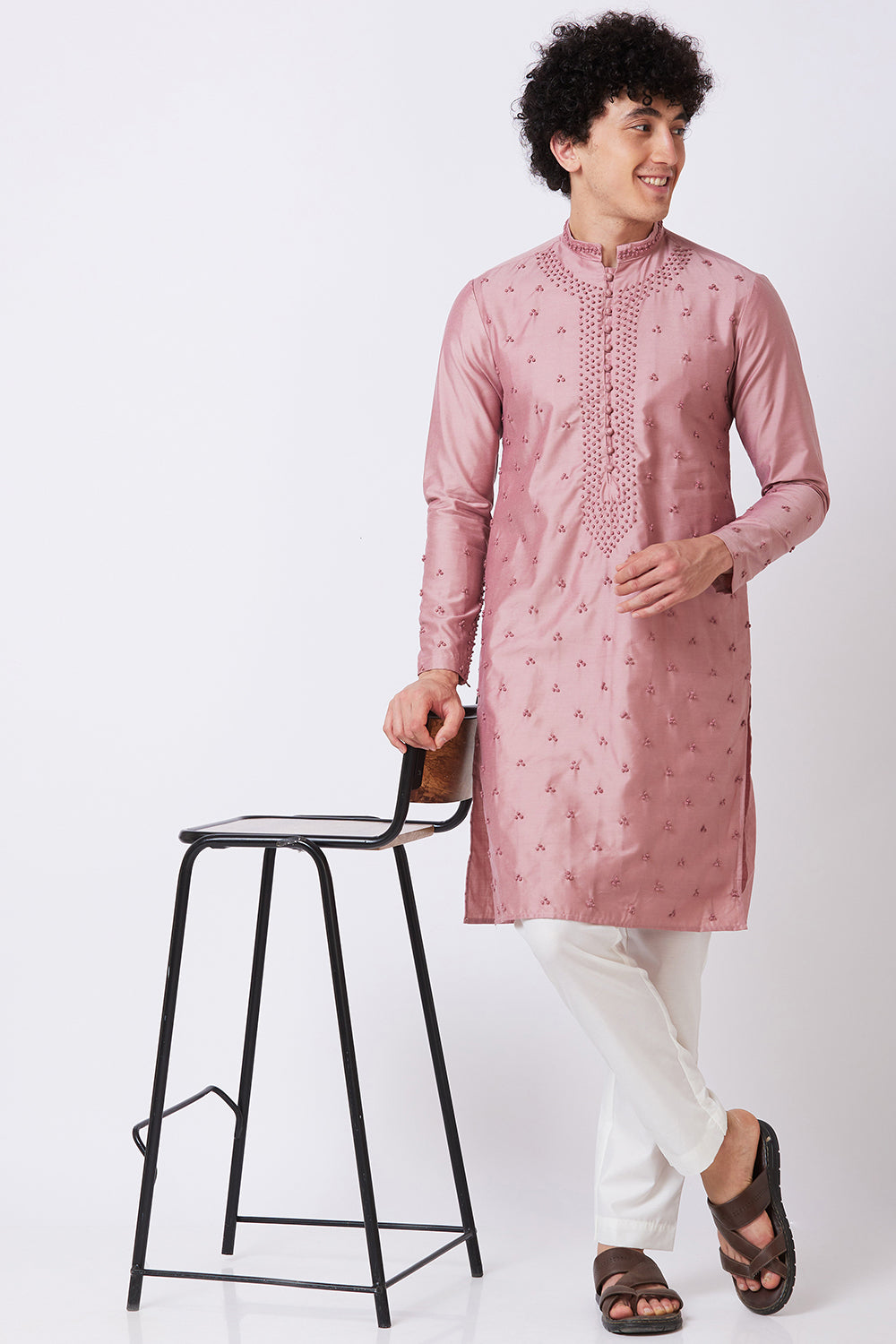 Purple Kurta with French knot hand embroidery