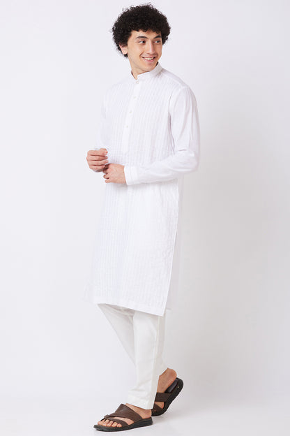 Kurta Linen White Pintucks