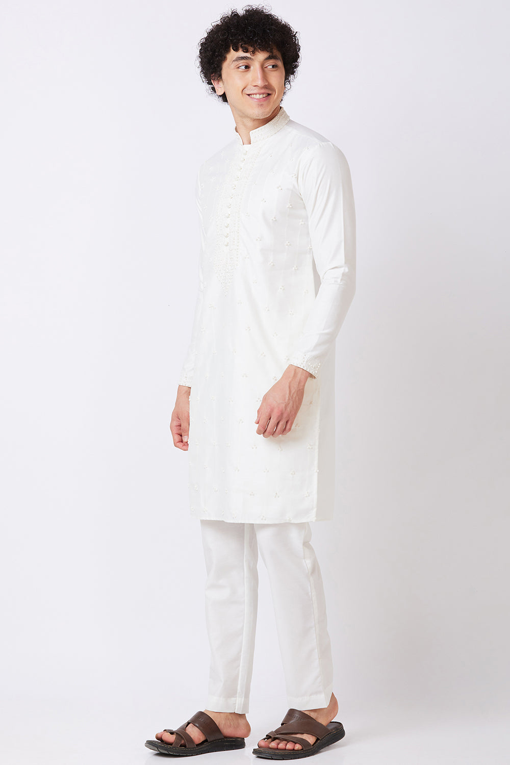 Kurta White with French knot hand embroidery