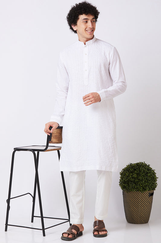 Kurta Linen White Pintucks