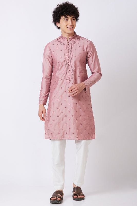 Purple Kurta with French knot hand embroidery