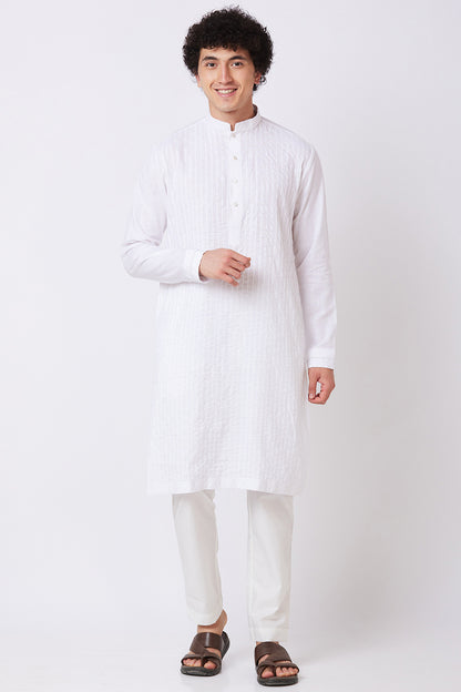 Kurta Linen White Pintucks