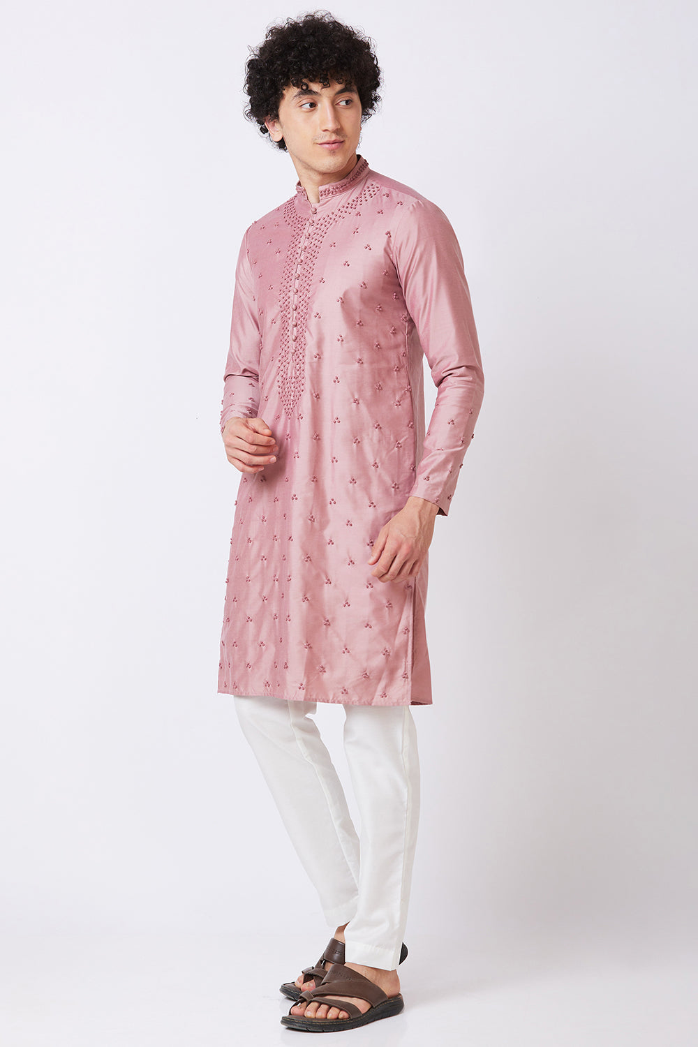 Purple Kurta with French knot hand embroidery