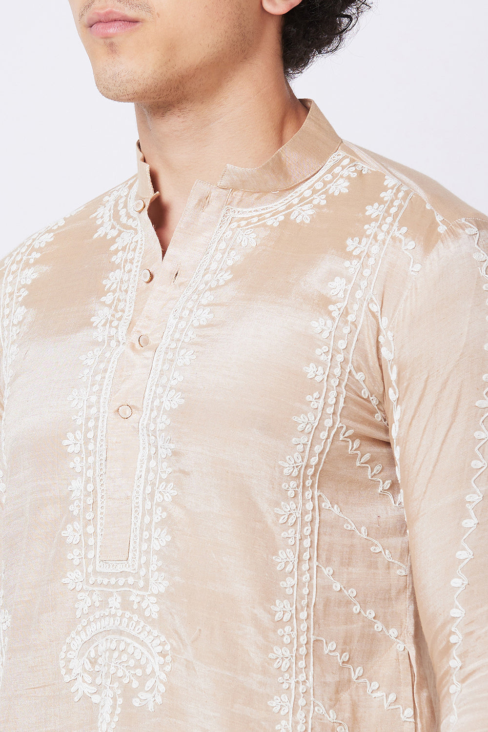 Khadi Kurta Brown with white thread hand Embroidery