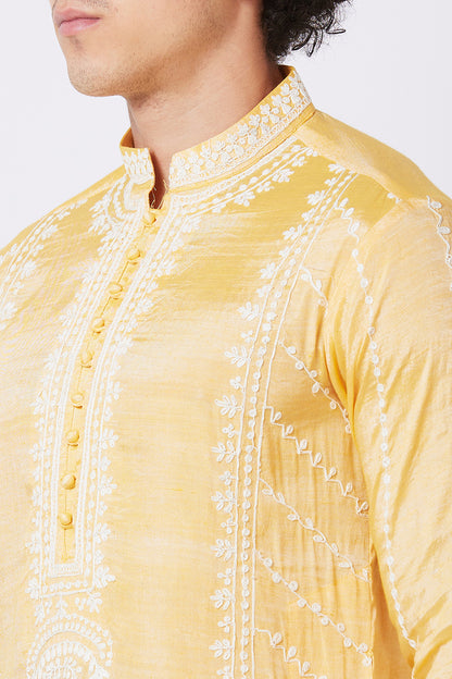 Khadi Kurta with white thread hand Embroidery