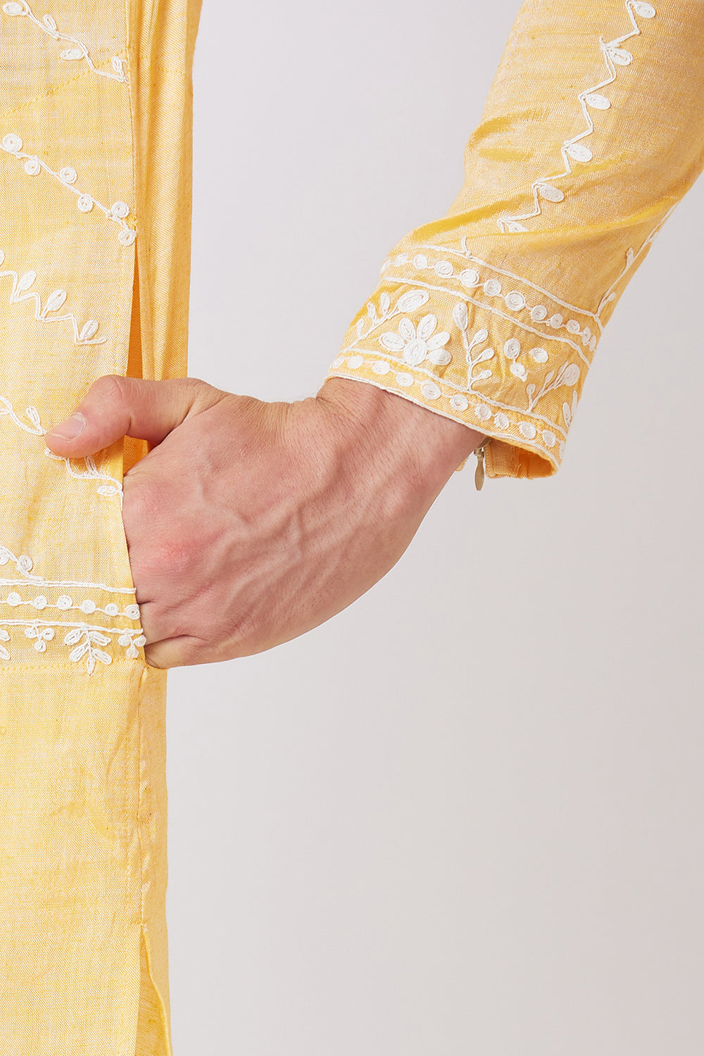 Khadi Kurta with white thread hand Embroidery