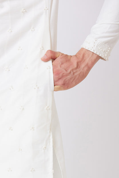 Kurta White with French knot hand embroidery