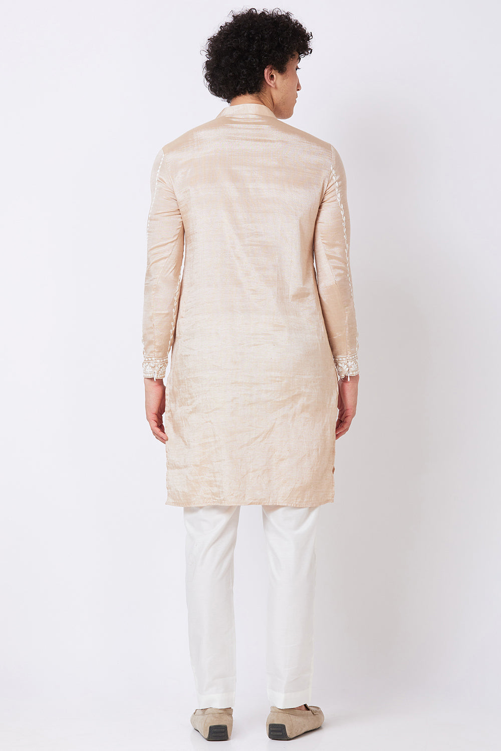 Khadi Kurta Brown with white thread hand Embroidery