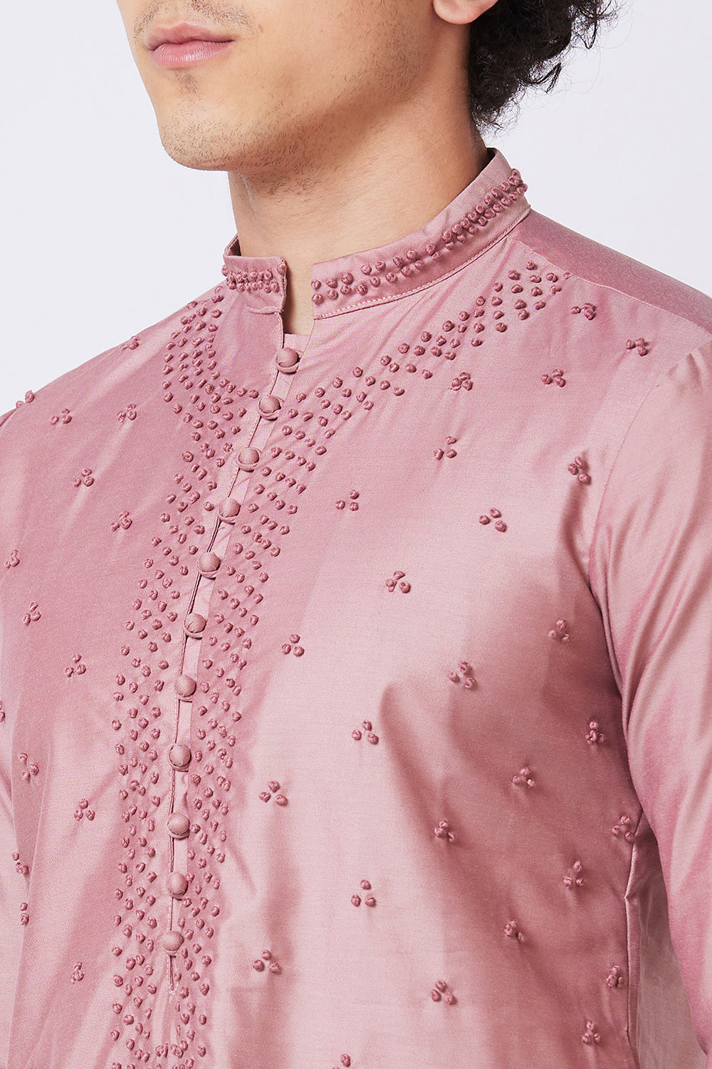 Purple Kurta with French knot hand embroidery