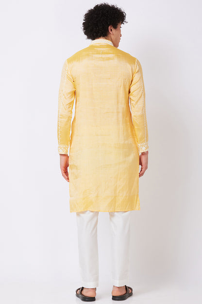 Khadi Kurta with white thread hand Embroidery