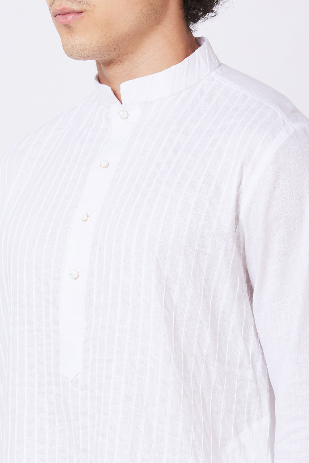 Kurta Linen White Pintucks