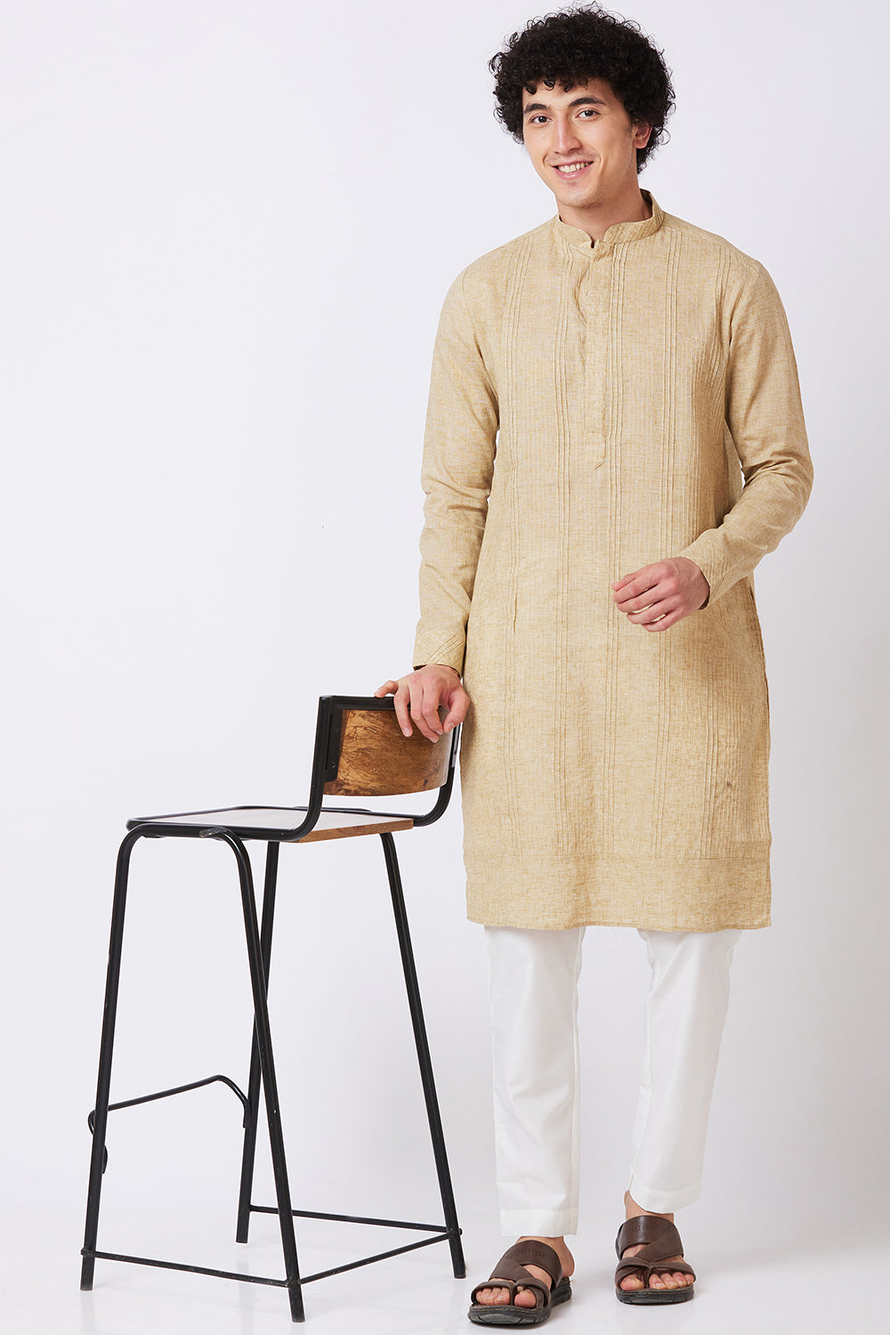 Kurta Linen Khaki Pintucks