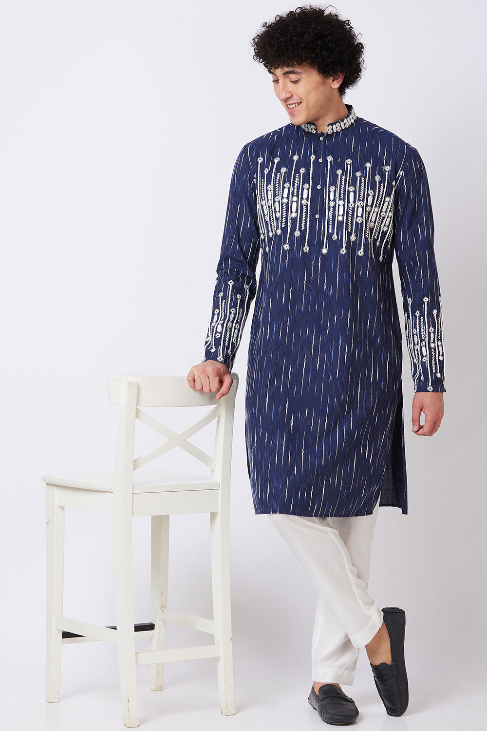 Kurta Navy with Thread Embroidery and mirror work