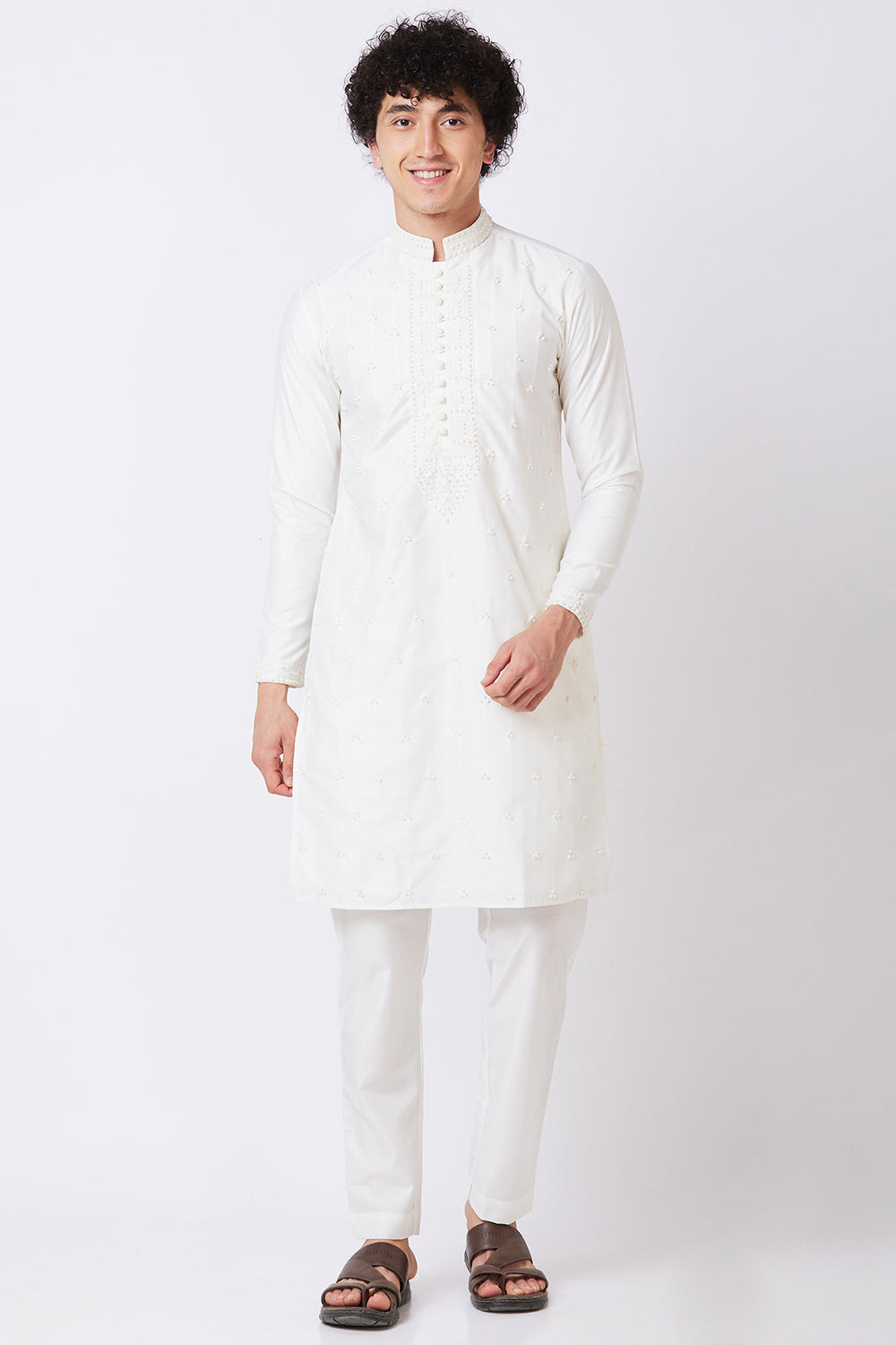 Kurta White with French knot hand embroidery