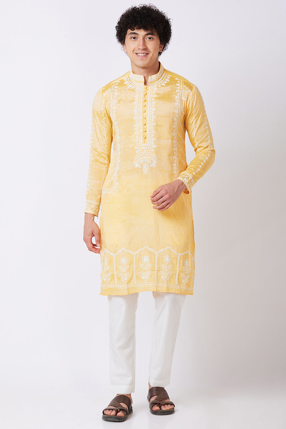 Khadi Kurta with white thread hand Embroidery