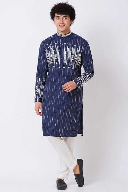 Kurta Navy with Thread Embroidery and mirror work