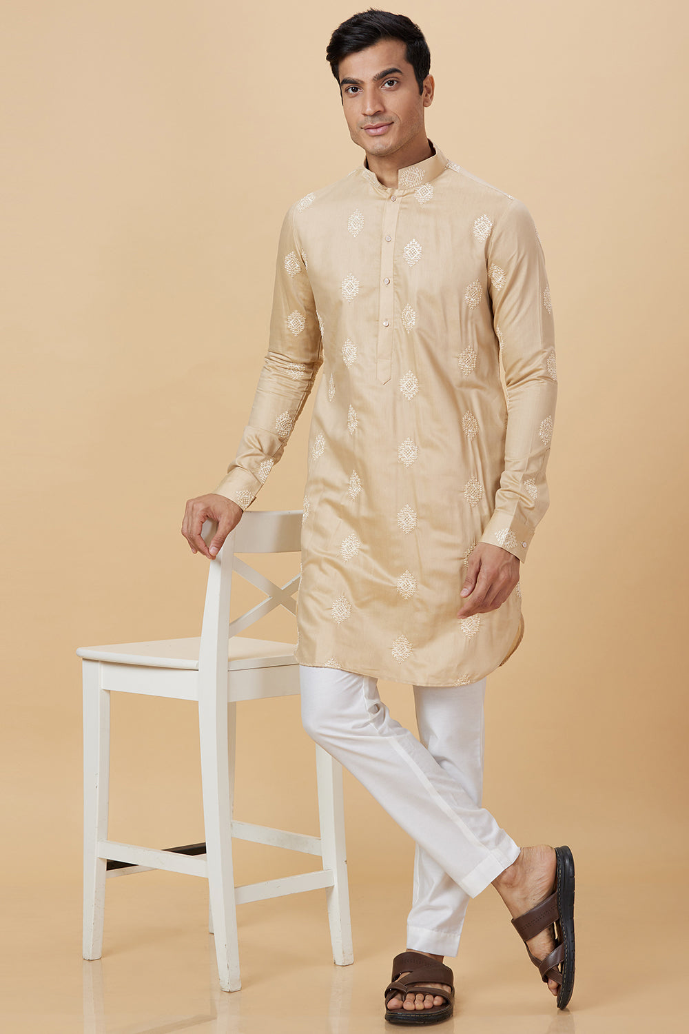 Kurta Khakhi placement Embroidery