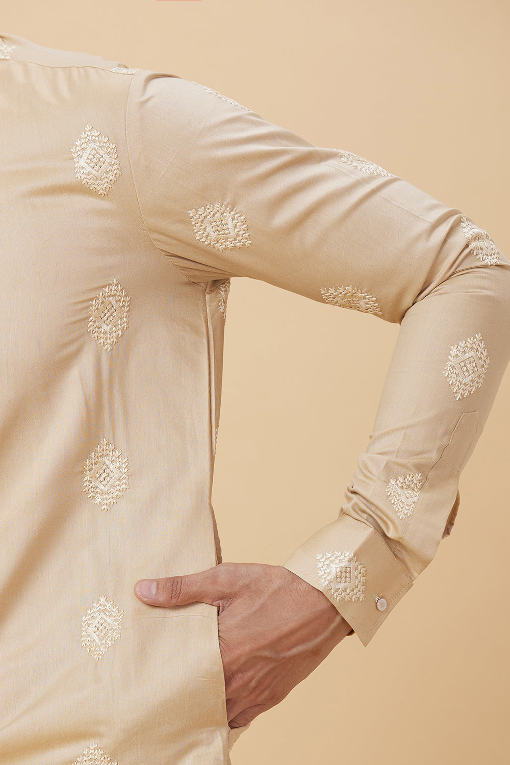 Kurta Khakhi placement Embroidery