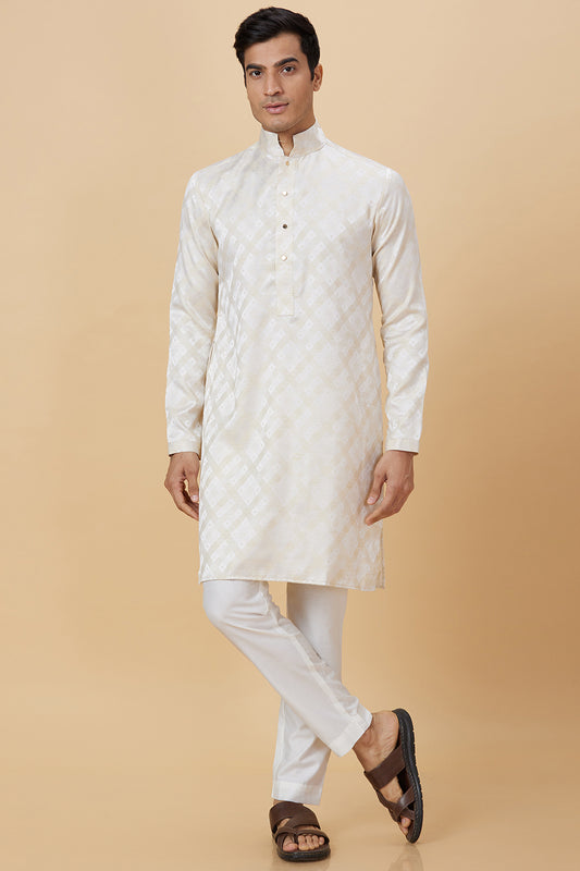 Gold Diamond Pattern Jacquard High Collar Kurta