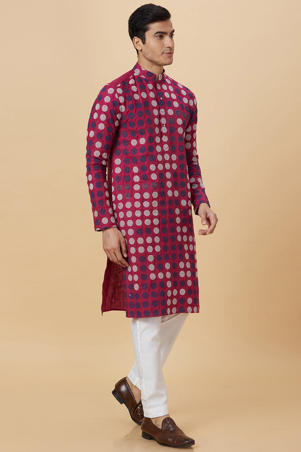 Kurta with Black & white polka Embroidery