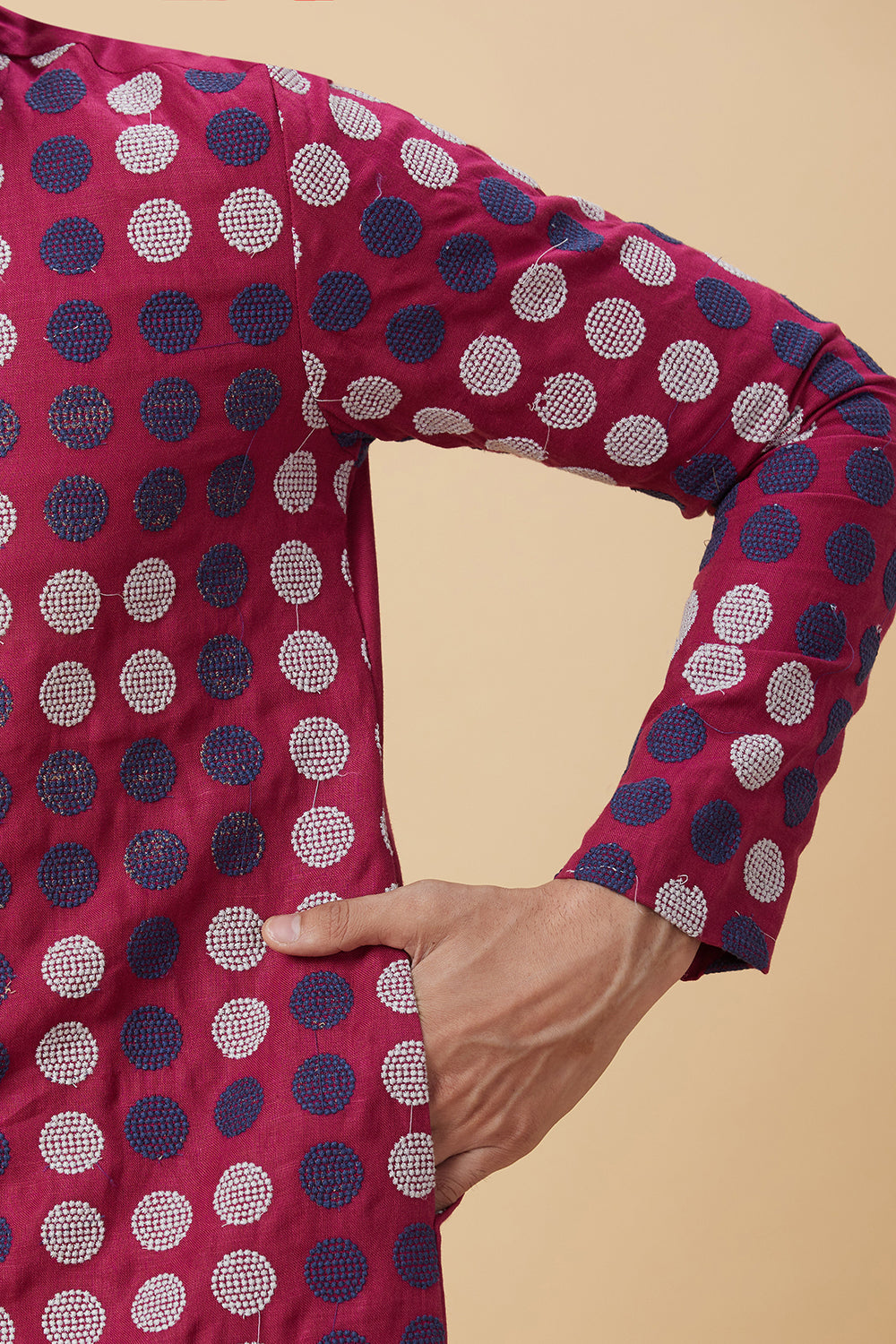 Kurta with Black & white polka Embroidery