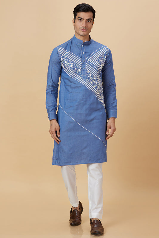 Kurta with stitch and applique details giving a Denim  look