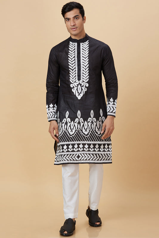 Kurta with Embroidery on Yoke and bottom with mirror work