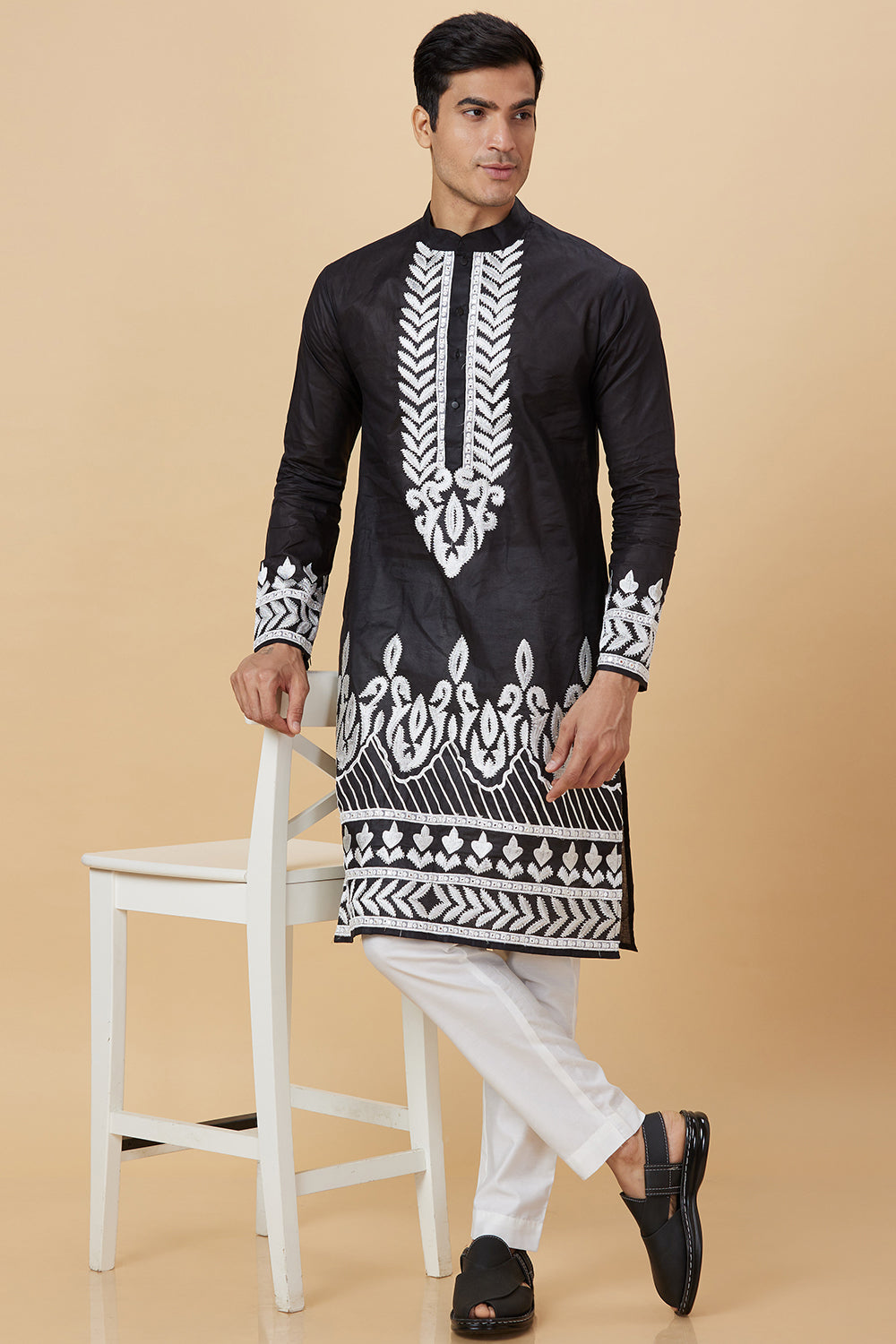 Kurta with Embroidery on Yoke and bottom with mirror work