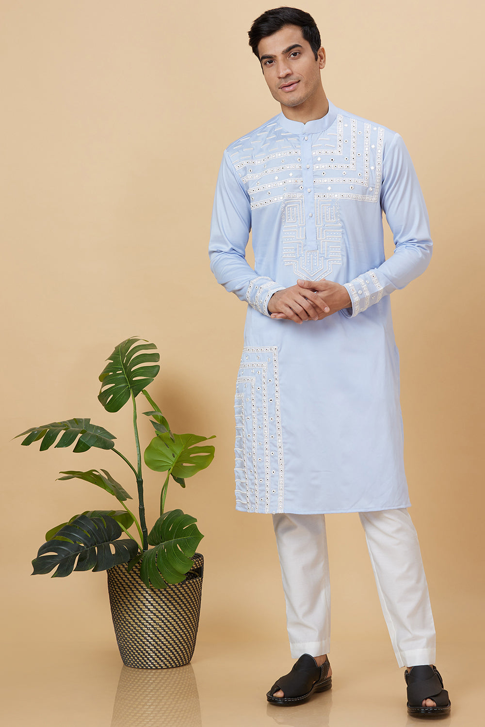 Kurta with Embroidery on front and  bottom with mirror work detailing