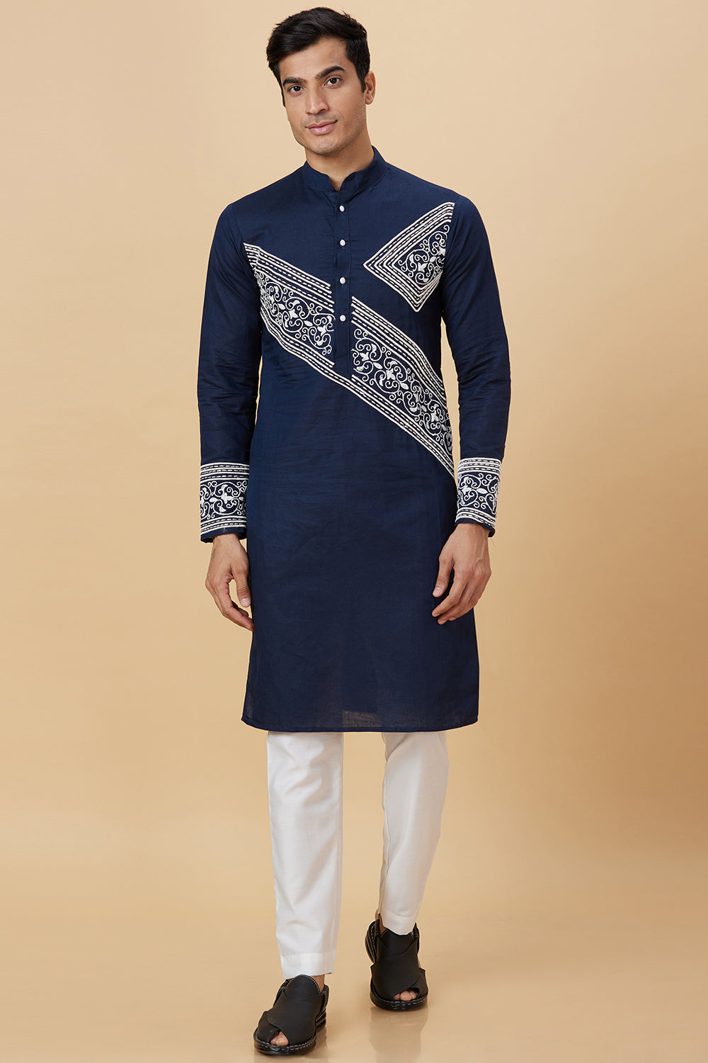 Kurta with stitch and applique details giving a Denim  look