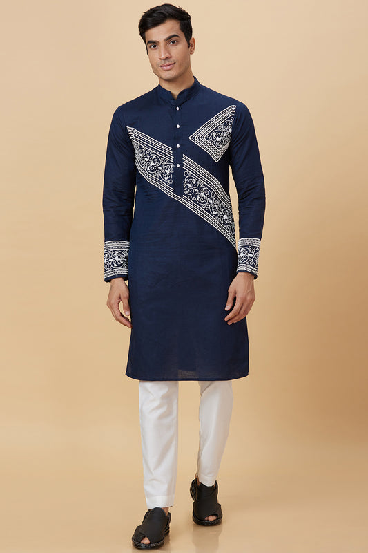 Kurta with stitch and applique details giving a Denim  look