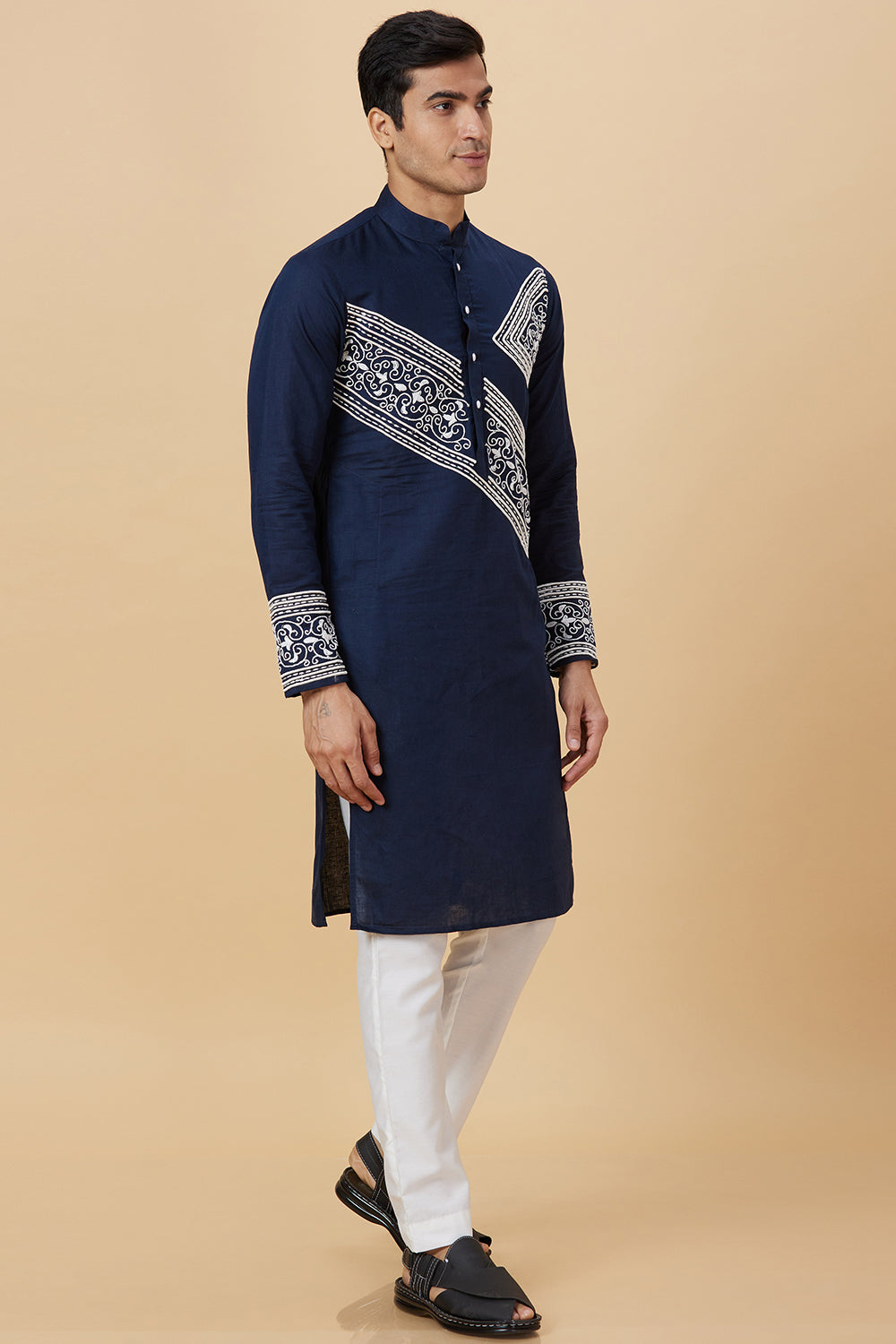 Kurta with stitch and applique details giving a Denim  look