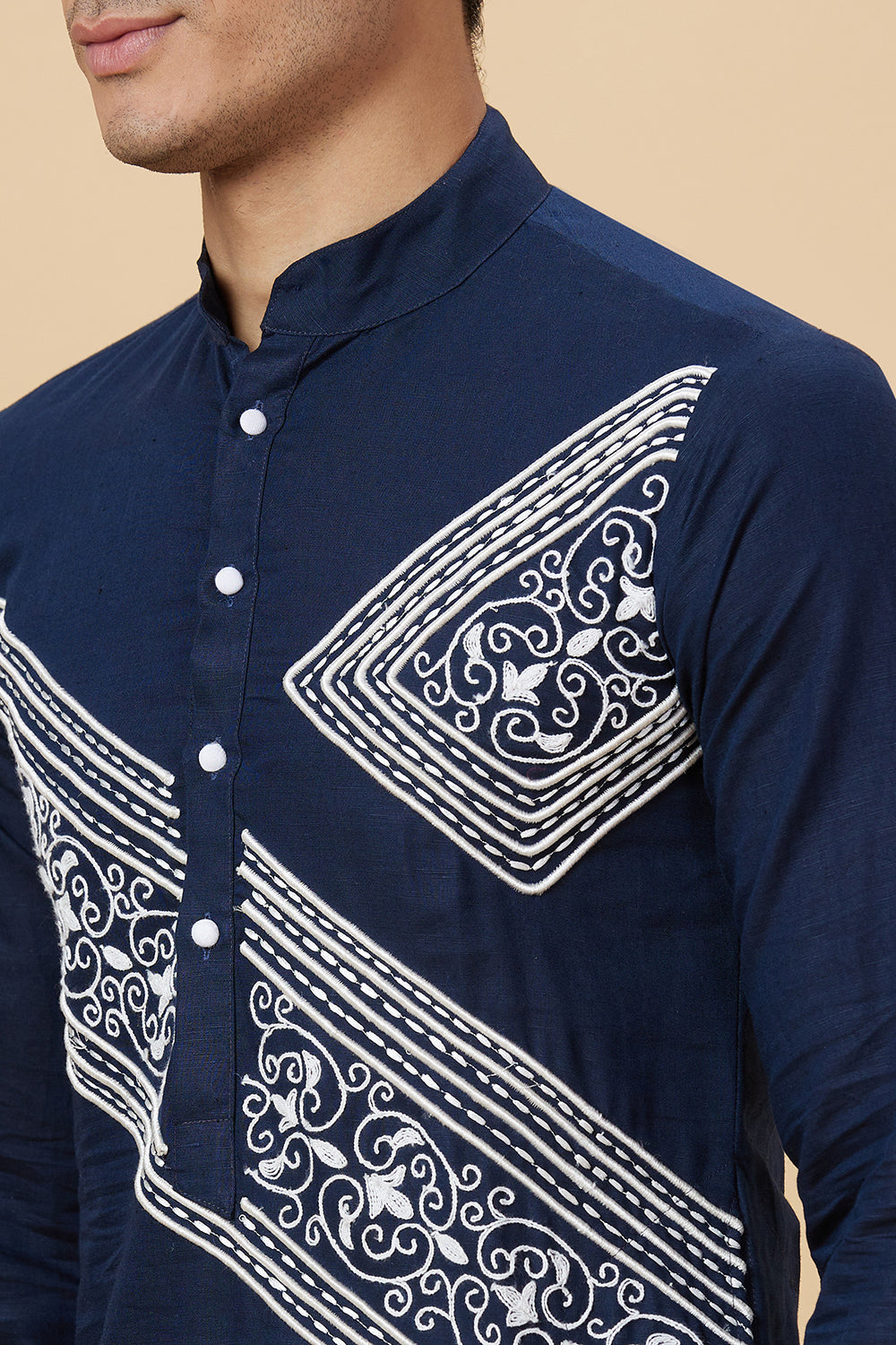 Kurta with stitch and applique details giving a Denim  look