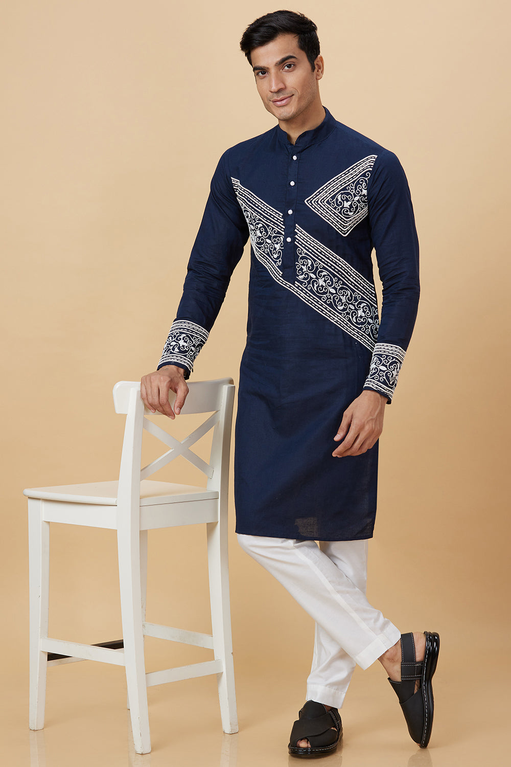 Kurta with stitch and applique details giving a Denim  look