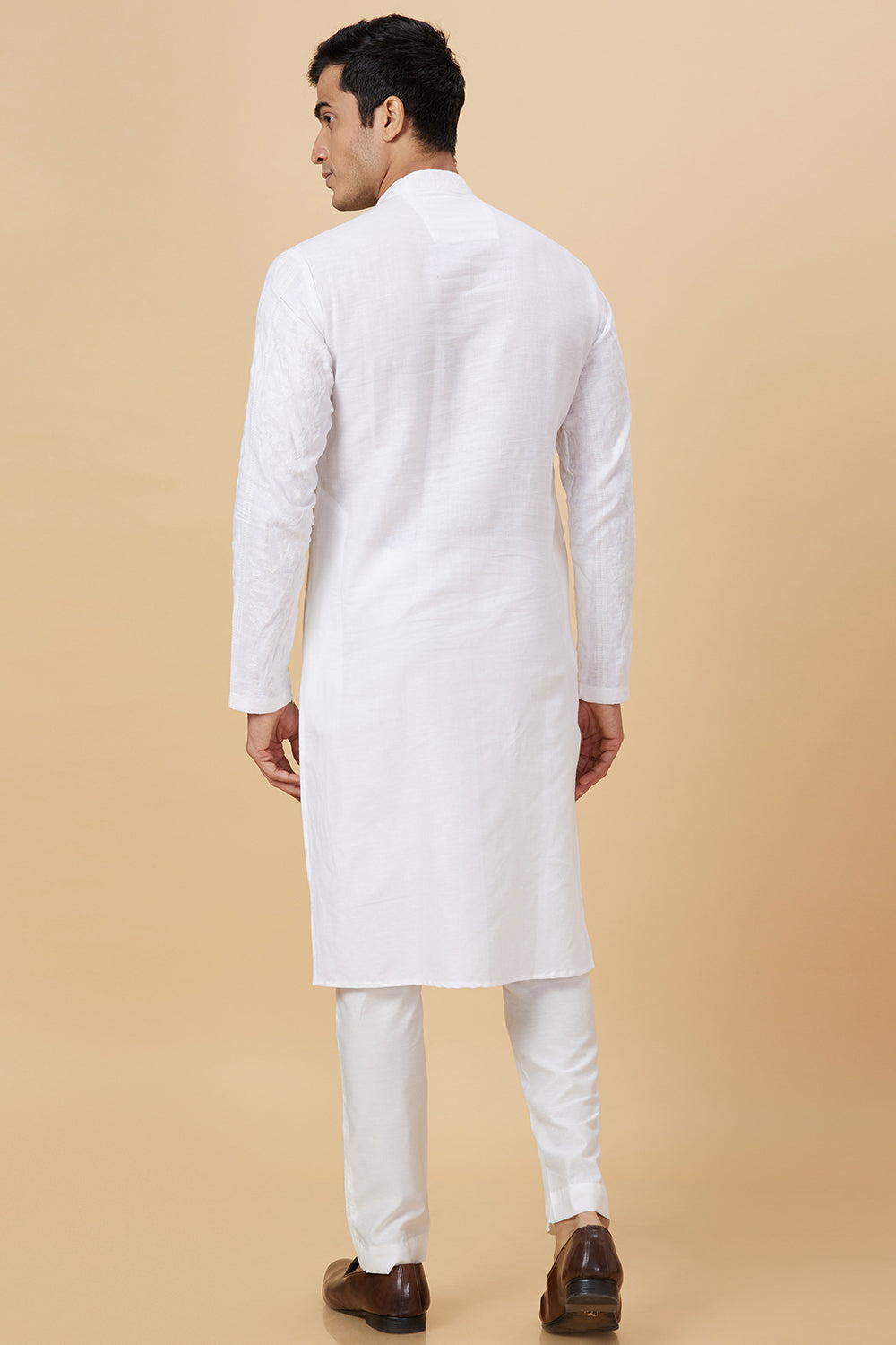 Kurta Linen White Floral Embroidery