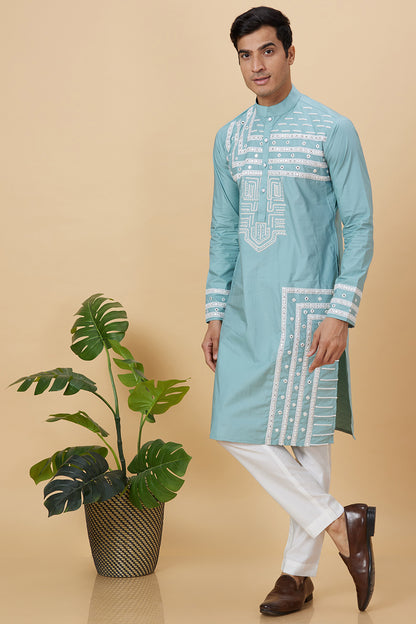 Kurta with Embroidery on front and  bottom with mirror work detailing