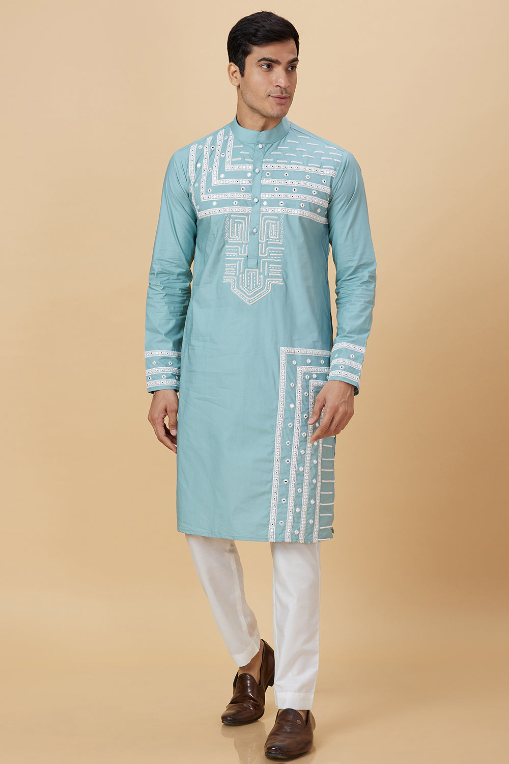 Kurta with Embroidery on front and  bottom with mirror work detailing