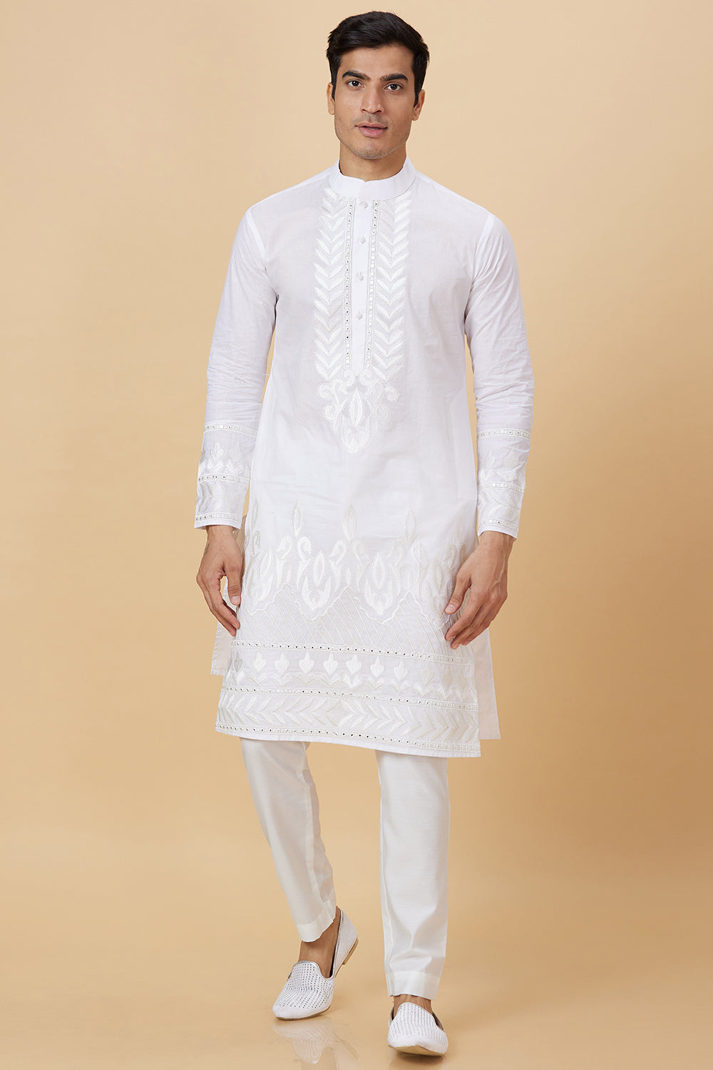 Kurta with Embroidery on Yoke and bottom with mirror work detailing