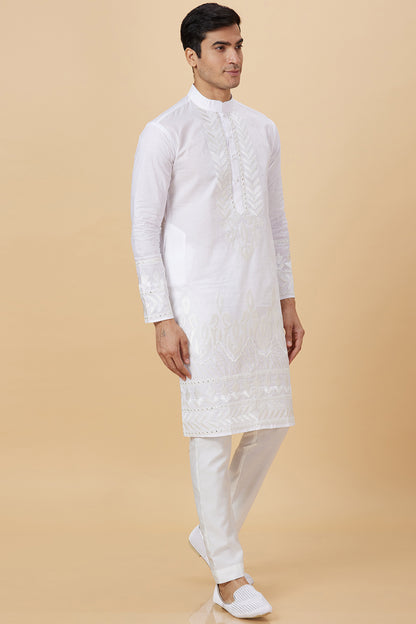 Kurta with Embroidery on Yoke and bottom with mirror work detailing