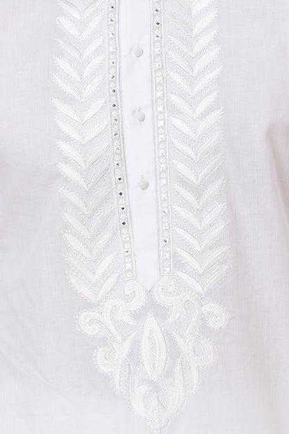 Kurta with Embroidery on Yoke and bottom with mirror work detailing