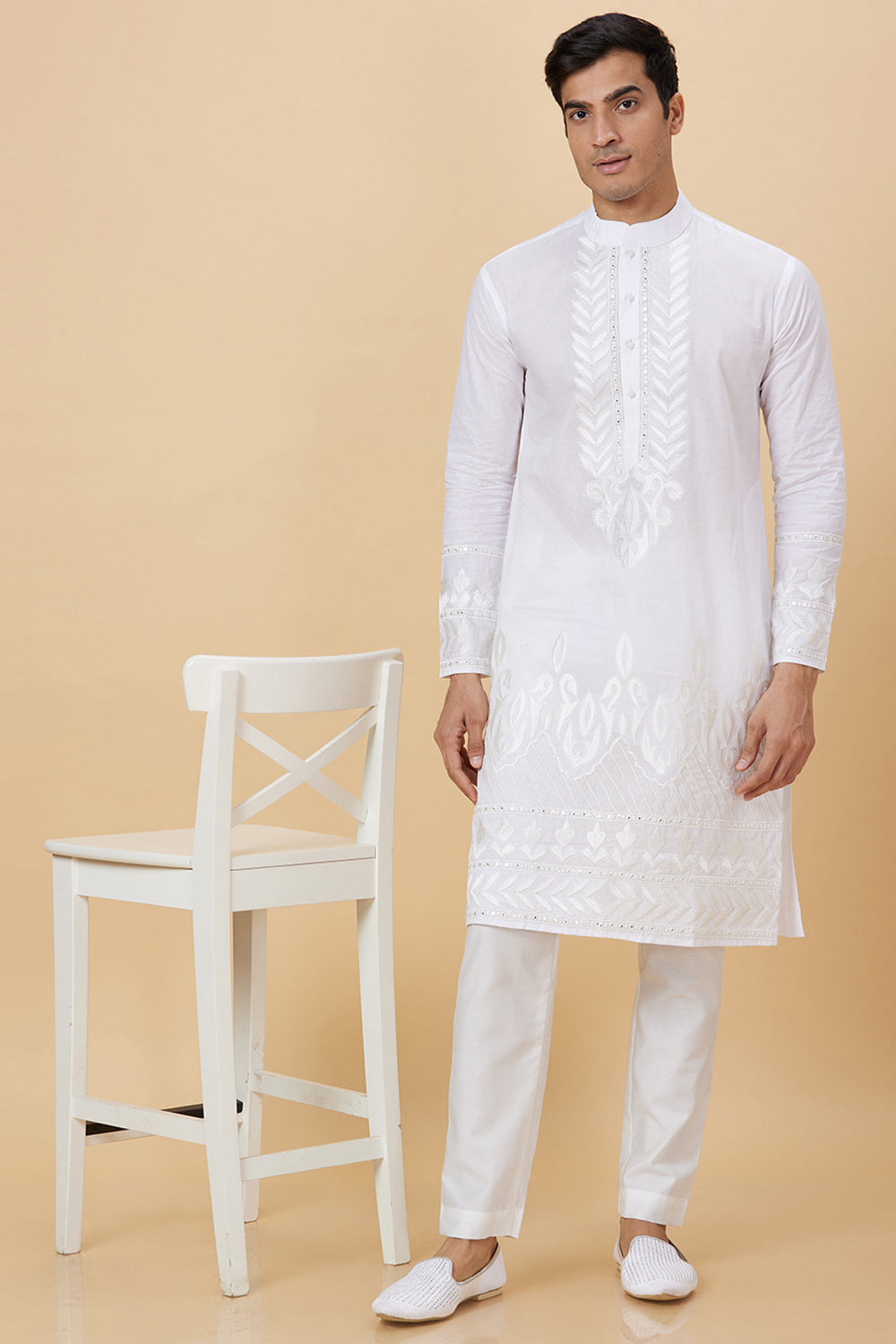 Kurta with Embroidery on Yoke and bottom with mirror work detailing