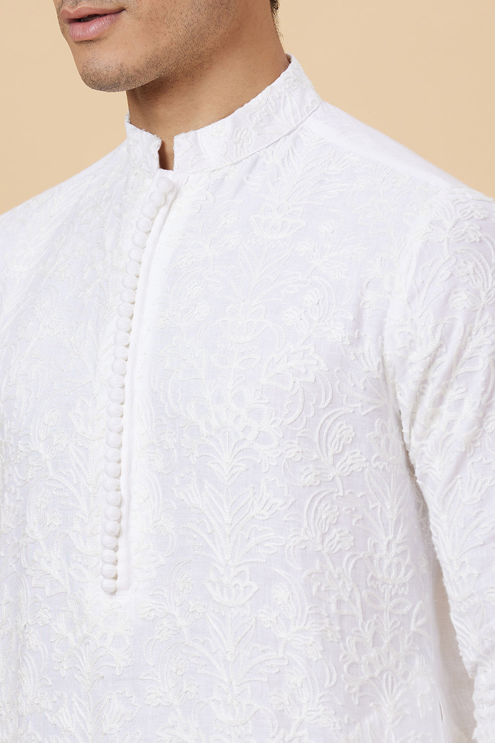 Kurta White Floral self Embroidery