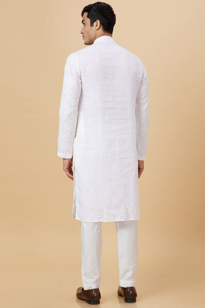 Kurta White Floral self Embroidery