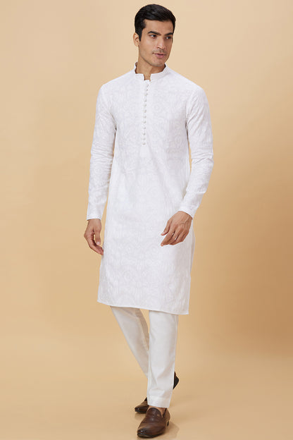 Kurta Cream Potli Button Self-Embroidery